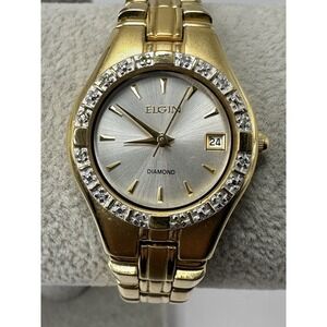 Elgin Diamond EG185N New Battery Ladies Watch 24MM 7" Gold Tone K89
